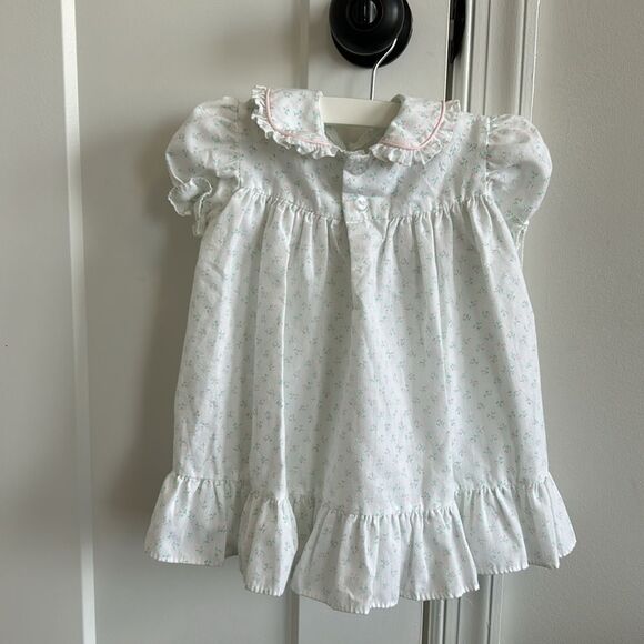 Vintage Polly Flinders Pink Green Formal Shortsleeve Floral Embroidered Dress - Picture 4 of 13